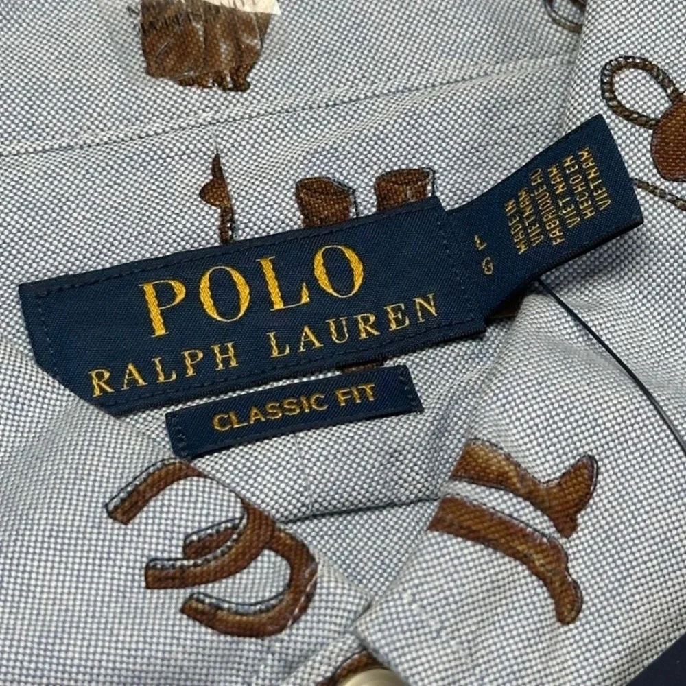 Polo Ralph Lauren Men Classic‎ Button Down Shirt Large Light Blue Western Print